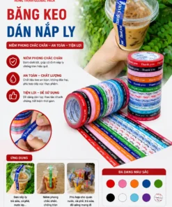 Băng keo dán nắp ly in logo nhiều màu dùng niêm phong ly trà sữa cà phê mang đi của Hưng Thịnh Global Pack