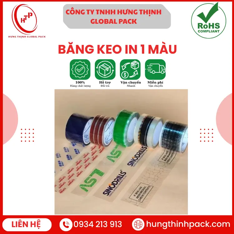 Băng keo in 1 màu – In logo rõ nét, dán thùng chắc, tiết kiệm chi phí