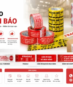 Băng keo in cảnh báo hàng dễ vỡ, băng keo niêm phong Fragile in chữ cảnh báo rõ nét dùng cho đóng gói vận chuyển hàng hóa.