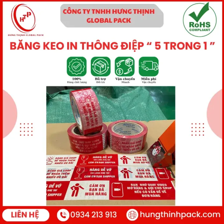 Băng keo in chữ 5 trong 1 Hưng Thịnh Global Pack