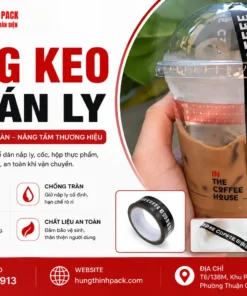 Băng keo in dán ly màu đen in chữ THE COFFEE dùng niêm phong ly trà sữa chống tràn chuyên nghiệp