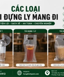 Các loại túi đựng ly mang đi bằng nhựa PE gồm túi chữ T, túi 1 ly và túi 2 ly – Hưng Thịnh Pack