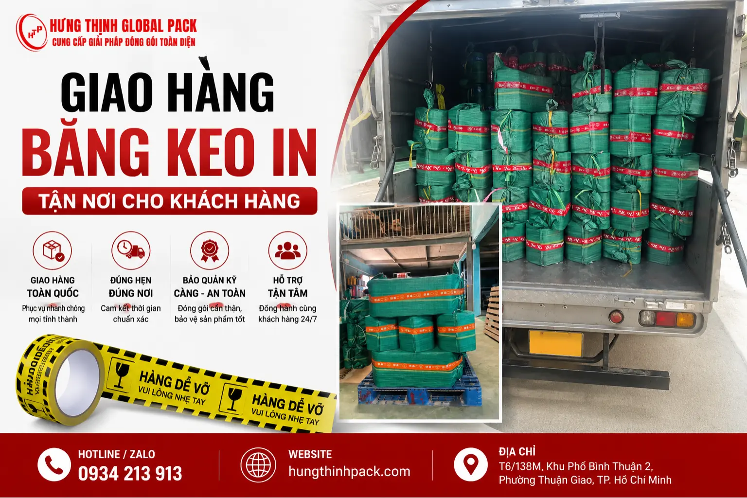 Giao hàng băng keo in tận nơi cho khách hàng tại Hưng Thịnh Pack