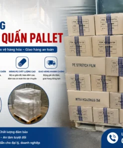 Giao hàng màng PE quấn pallet công nghiệp đóng thùng carton chắc chắn, bảo vệ hàng hóa an toàn khi vận chuyển.