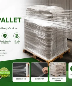 Màng PE quấn pallet công nghiệp dùng cố định và bảo vệ hàng hóa khi vận chuyển, độ co giãn cao và bám dính tốt.