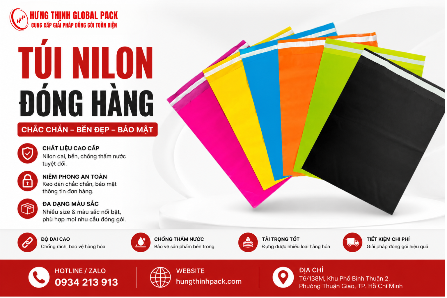 Túi nilon đóng hàng nhiều màu chất lượng cao tại Hưng Thịnh Global Pack