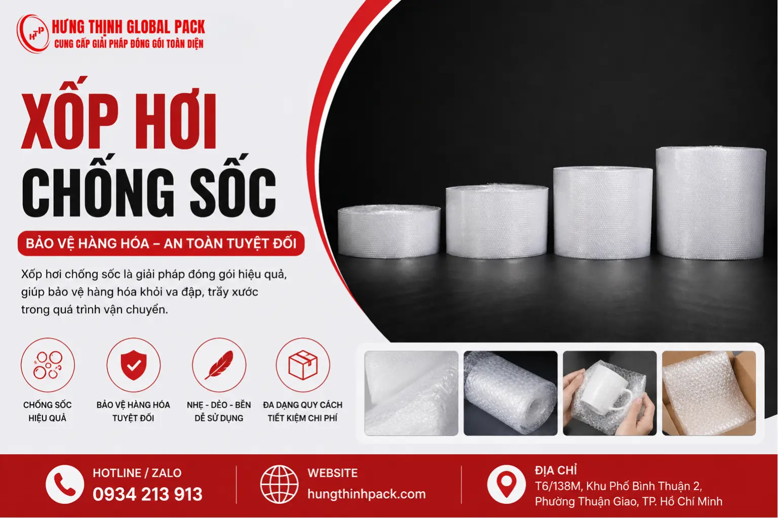 Xốp hơi chống sốc đóng gói hàng hóa an toàn tại Hưng Thịnh Global Pack