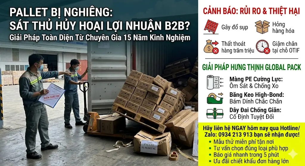 Giải pháp khắc phục pallet bị nghiêng - Hưng Thịnh Global Pack