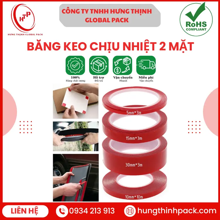 Băng keo chịu nhiệt 2 mặt acrylic siêu dính dùng cho ô tô và nội thất