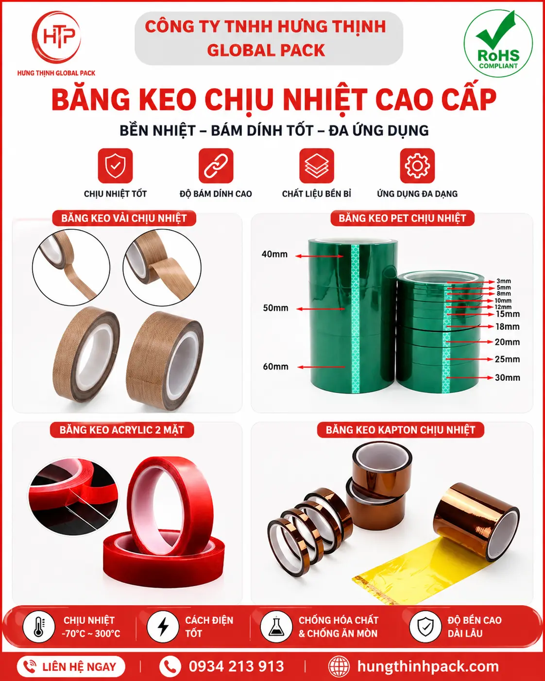 Các loại băng keo chịu nhiệt công nghiệp được dùng nhiều nhất