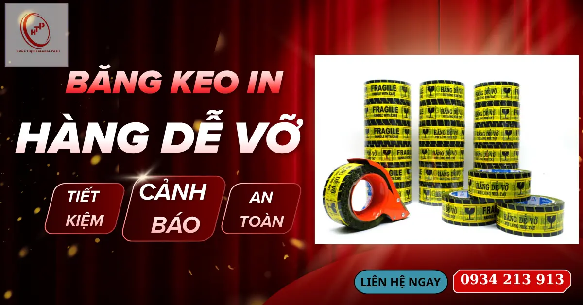 Băng keo in hàng dễ vỡ màu vàng đen cảnh báo đóng gói hàng hóa