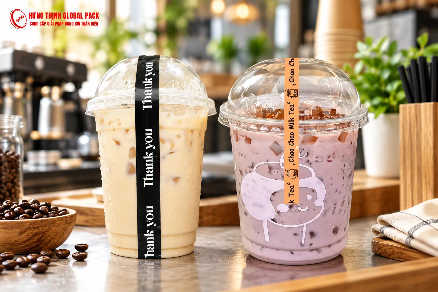 Băng keo in tên quán trà sữa cafe dán ly nổi bật thương hiệu F&B
