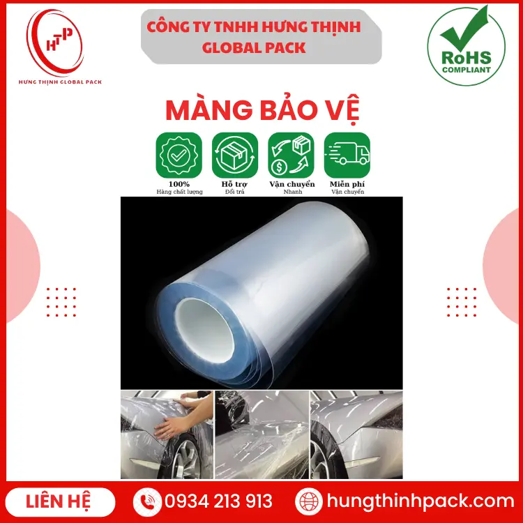 Màng bảo vệ bề mặt trong suốt dùng cho ô tô, kính, inox và nhựa chống trầy xước khi vận chuyển và thi công.