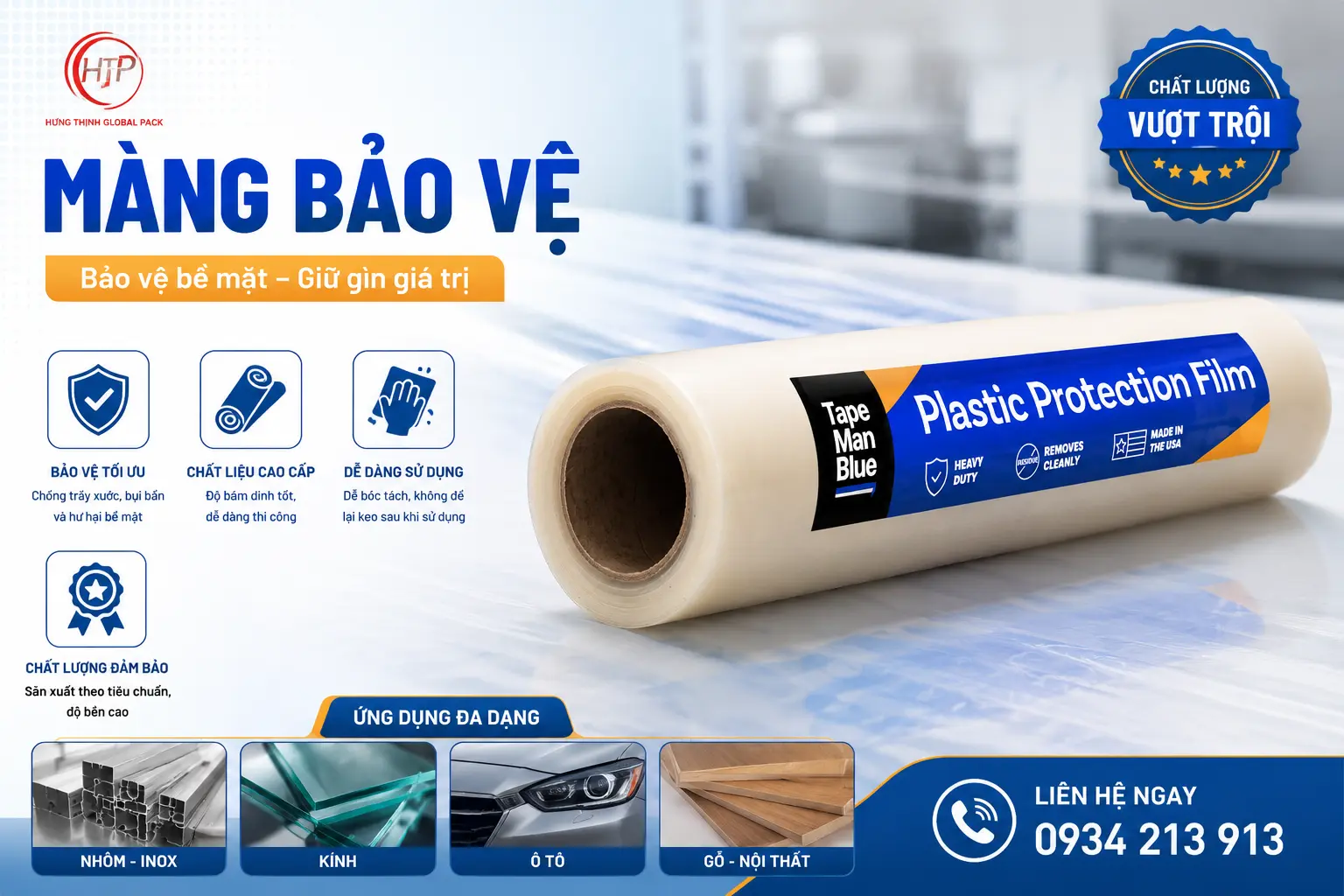 màng bảo vệ bề mặt plastic protection film chống trầy xước cho kính inox nhôm và nội thất