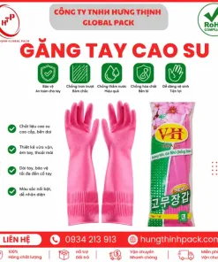 Găng tay cao su VH chống trơn trượt màu hồng cao cấp bảo hộ lao động và vệ sinh công nghiệp