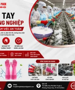 Găng tay cao su công nghiệp màu hồng chống trơn chống hóa chất dùng trong chế biến thủy sản tại Hưng Thịnh Global Pack