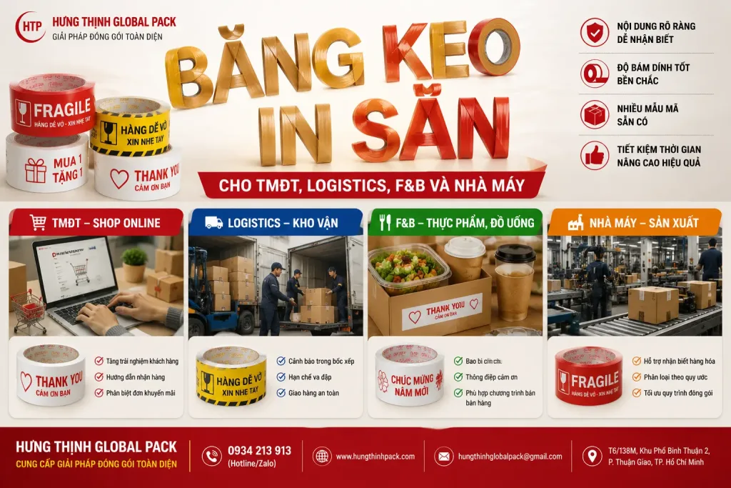 băng keo in sẵn cho ngành TMDT, LOGISTICS, F&B, NHÀ MÁY