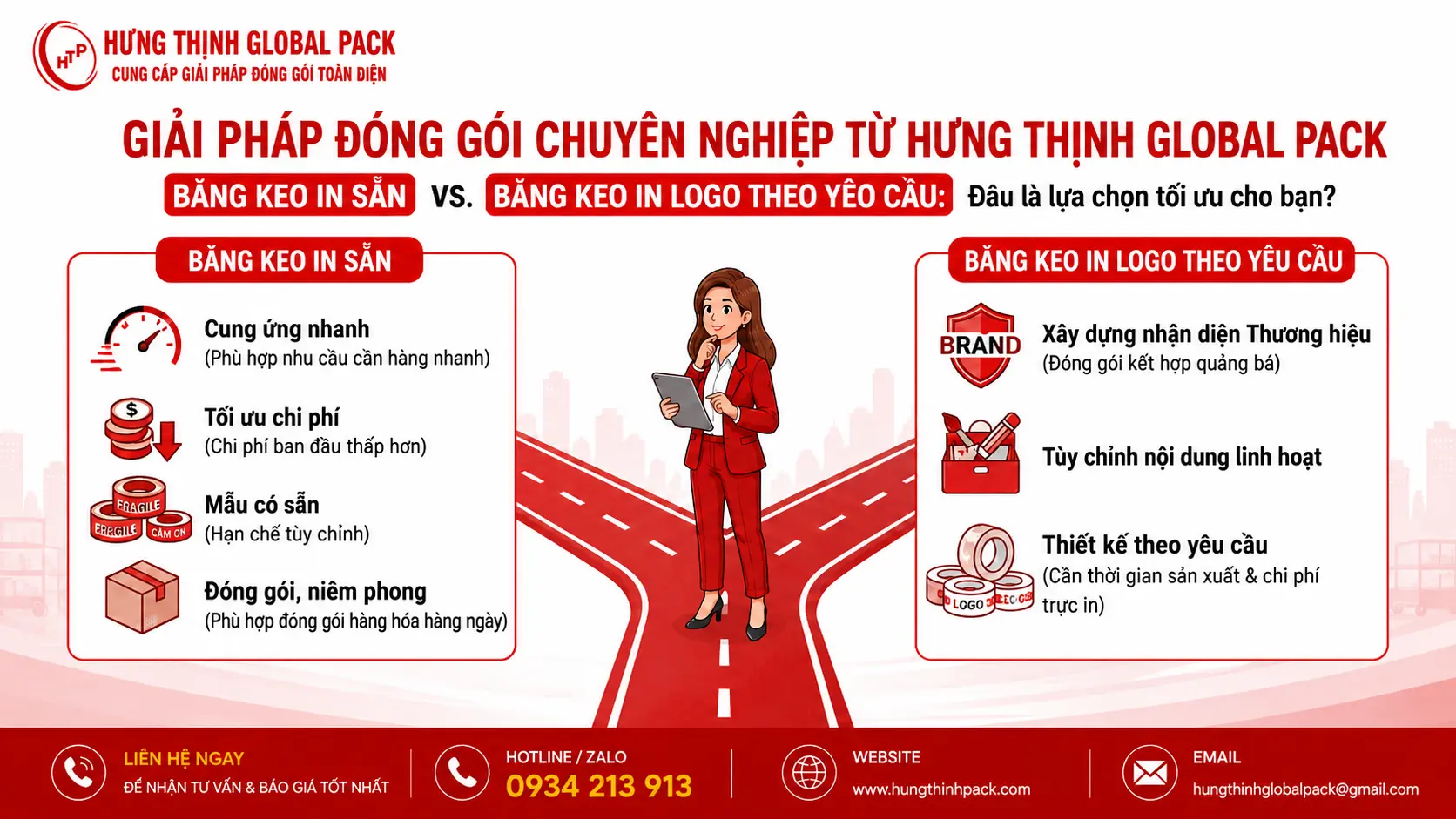 Băng keo in sẵn và băng keo in logo theo yêu cầu giúp doanh nghiệp lựa chọn giải pháp đóng gói phù hợp, tối ưu chi phí và tăng nhận diện thương hiệu.
