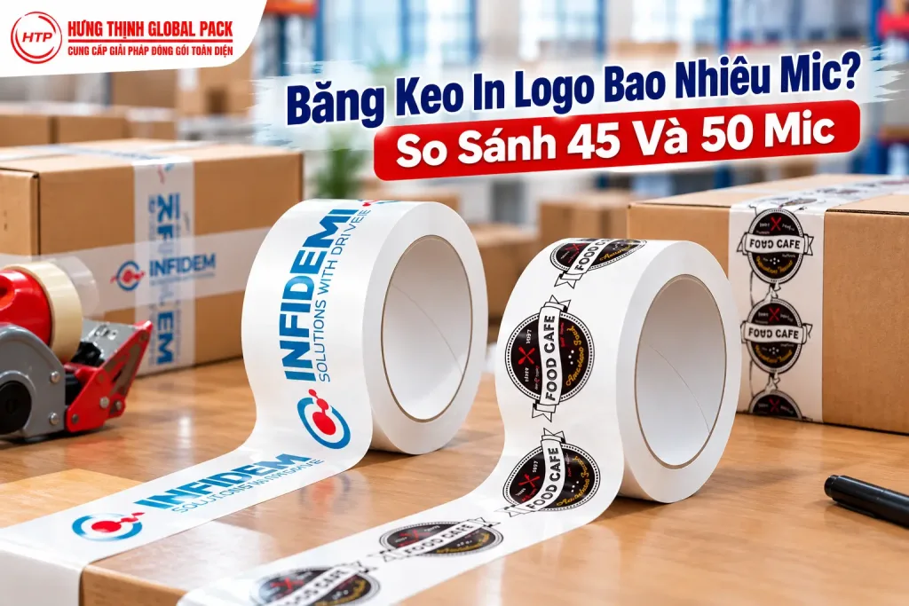 Băng keo in logo bao nhiêu mic, so sánh băng keo 45 mic và 50 mic