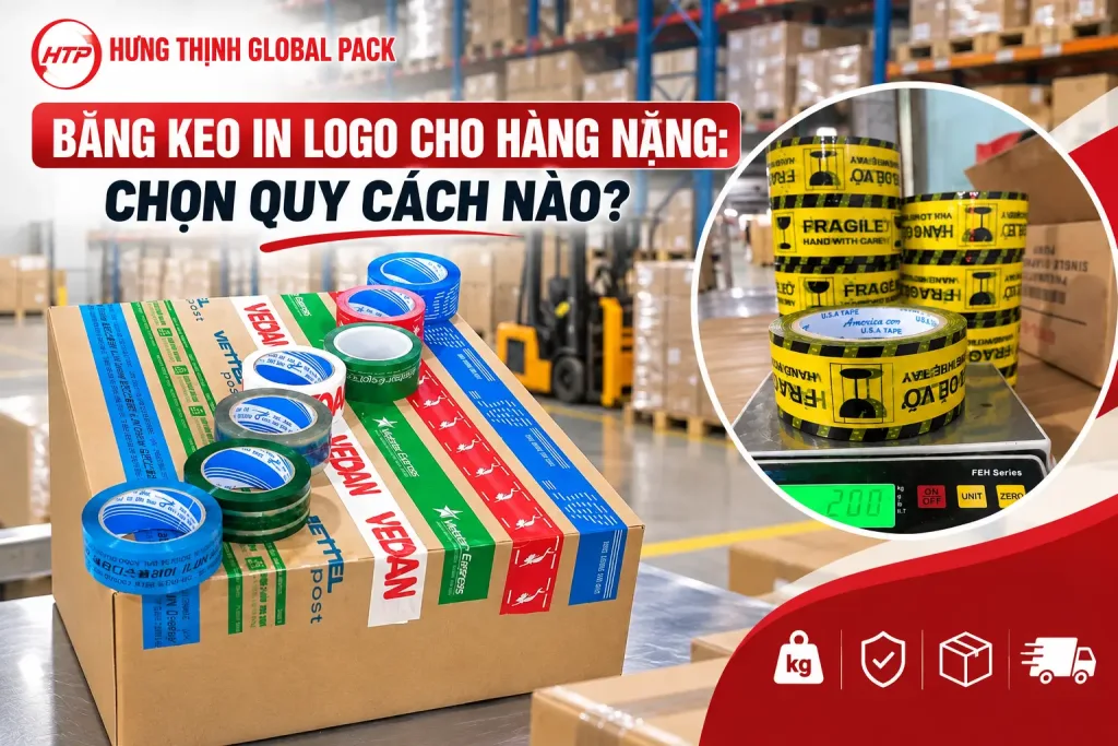 Băng keo in logo cho hàng nặng chọn quy cách phù hợp