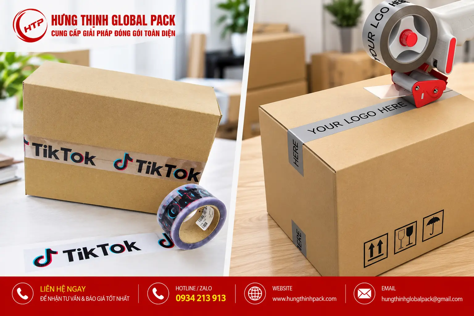 Băng keo in logo nền trong và nền đục theo yêu cầu dùng dán thùng carton