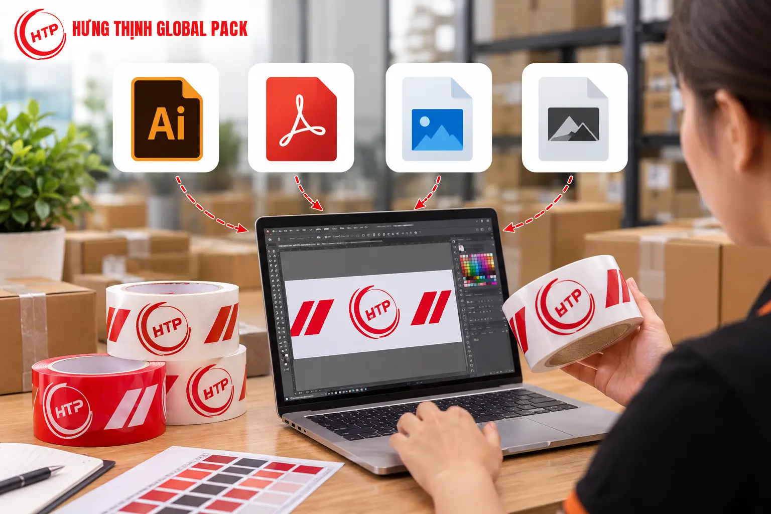 In băng keo theo yêu cầu cần file gì AI, PDF, PNG hay JPG
