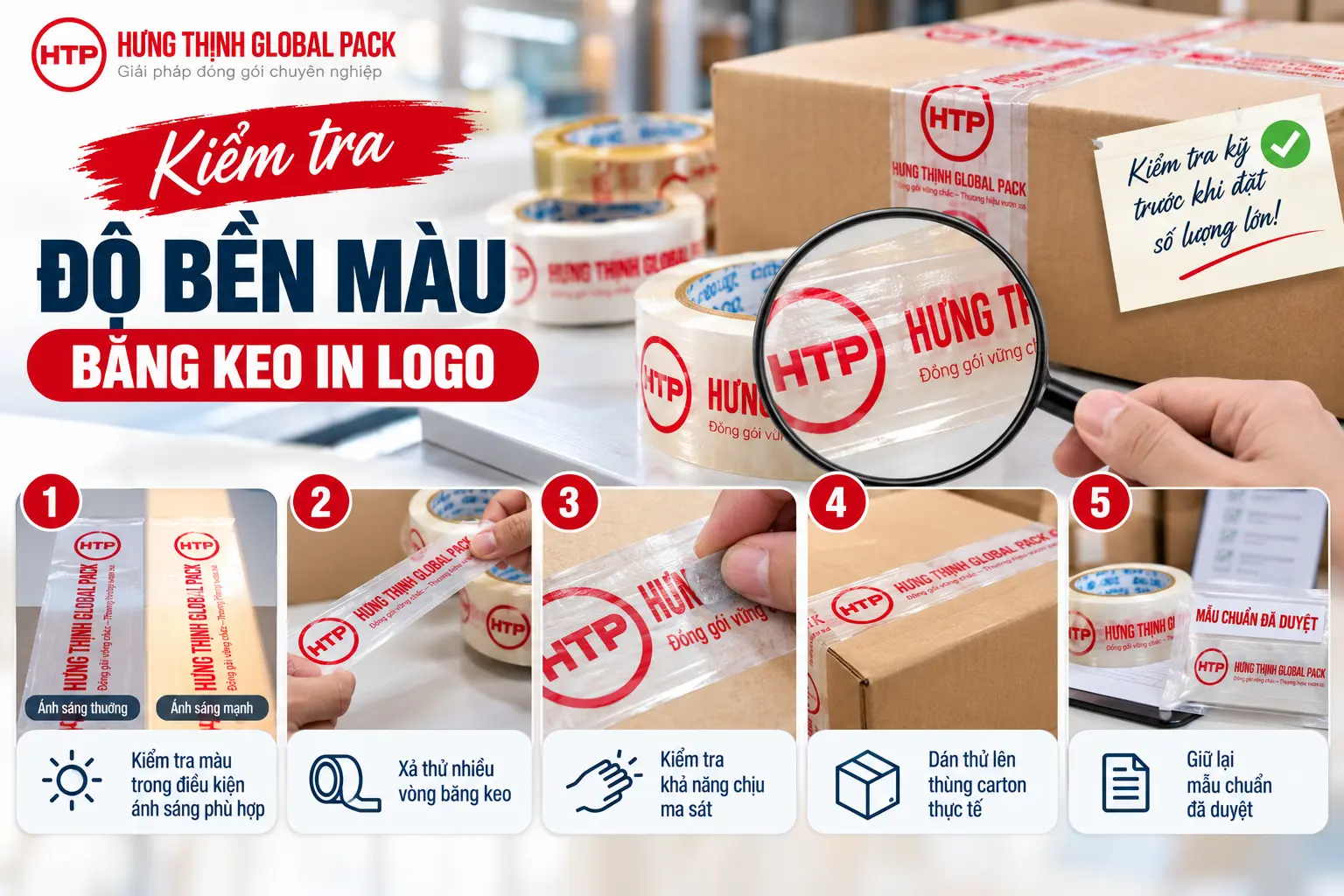 Kiểm tra độ bền màu băng keo in logo trước khi đặt hàng