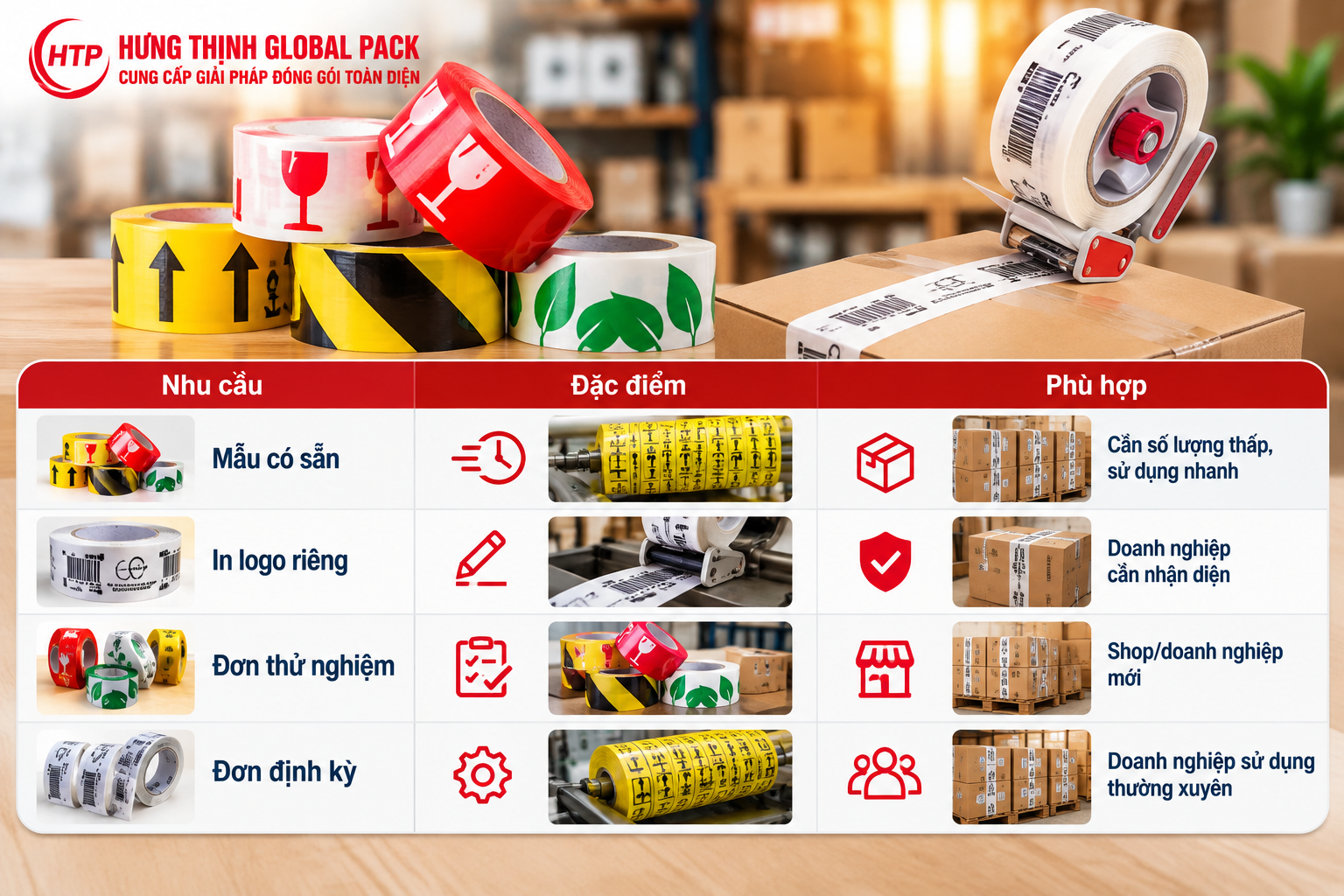 Các nhu cầu in băng keo logo số lượng ít cho doanh nghiệp