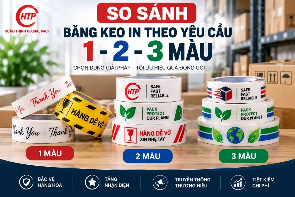 So sánh băng keo in theo yêu cầu 1 màu, 2 màu, 3 màu